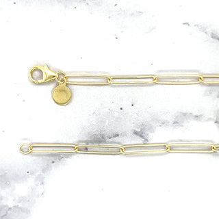 14K Yellow Gold 7" Lungo Rectangle Paperclip Chain Bracelet, Trendy Bracelet, White Gold, Rose Gold, Real Gold Bracelet, Women