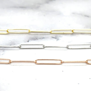 14K White Gold 7" Lungo Rectangle Paperclip Chain Bracelet, Trendy Bracelet, Yellow Gold, Rose Gold, Real Gold Bracelet, Women