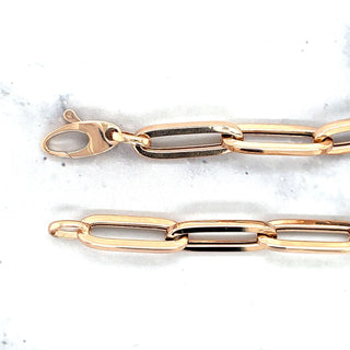 14K Rose Gold 7.5" Paperclip Chain Bracelet, 6.1mm wide