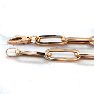 14K Rose Gold 7.5" Paperclip Chain Bracelet, 6.1mm wide