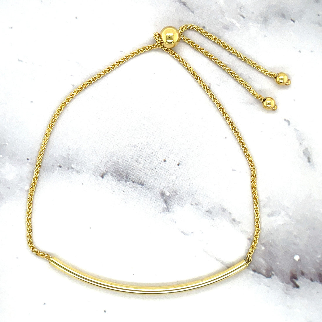 14K Yellow Gold 9.25" Polished Curved Bar Friendship Bracelet