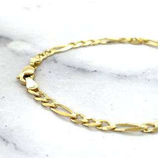 Solid 14K Gold 7" Figaro Chain Bracelet, 3.8mm wide, Real Gold Bracelet, Women, Unisex