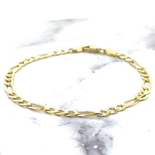 Solid 14K Gold 7" Figaro Chain Bracelet, 3.8mm wide, Real Gold Bracelet, Women, Unisex