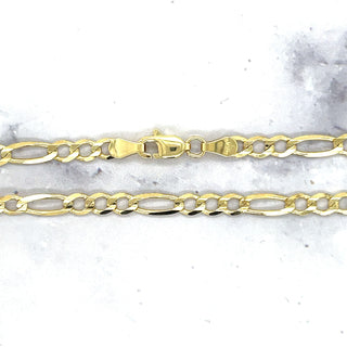 Solid 14K Gold 7" Figaro Chain Bracelet, 3.8mm wide, Real Gold Bracelet, Women, Unisex