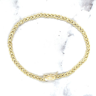 Solid 14K Gold 3.4mm, 3.9mm, 4.8mm, 6.2mm Two Row Rope Chain Bracelet with Box Lock, 7" or 8" Real Gold Bracelet, Weaved Rope, Women, Unisex