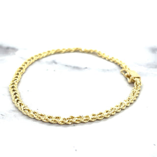 Solid 14K Gold 3.4mm, 3.9mm, 4.8mm, 6.2mm Two Row Rope Chain Bracelet with Box Lock, 7" or 8" Real Gold Bracelet, Weaved Rope, Women, Unisex