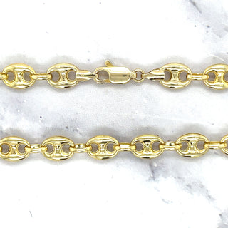 14K Yellow Gold 18" 20" 24" Lite Puffed Mariner Link Chain Necklace 6.8mm Wide, Real Gold Chain, Women Necklace