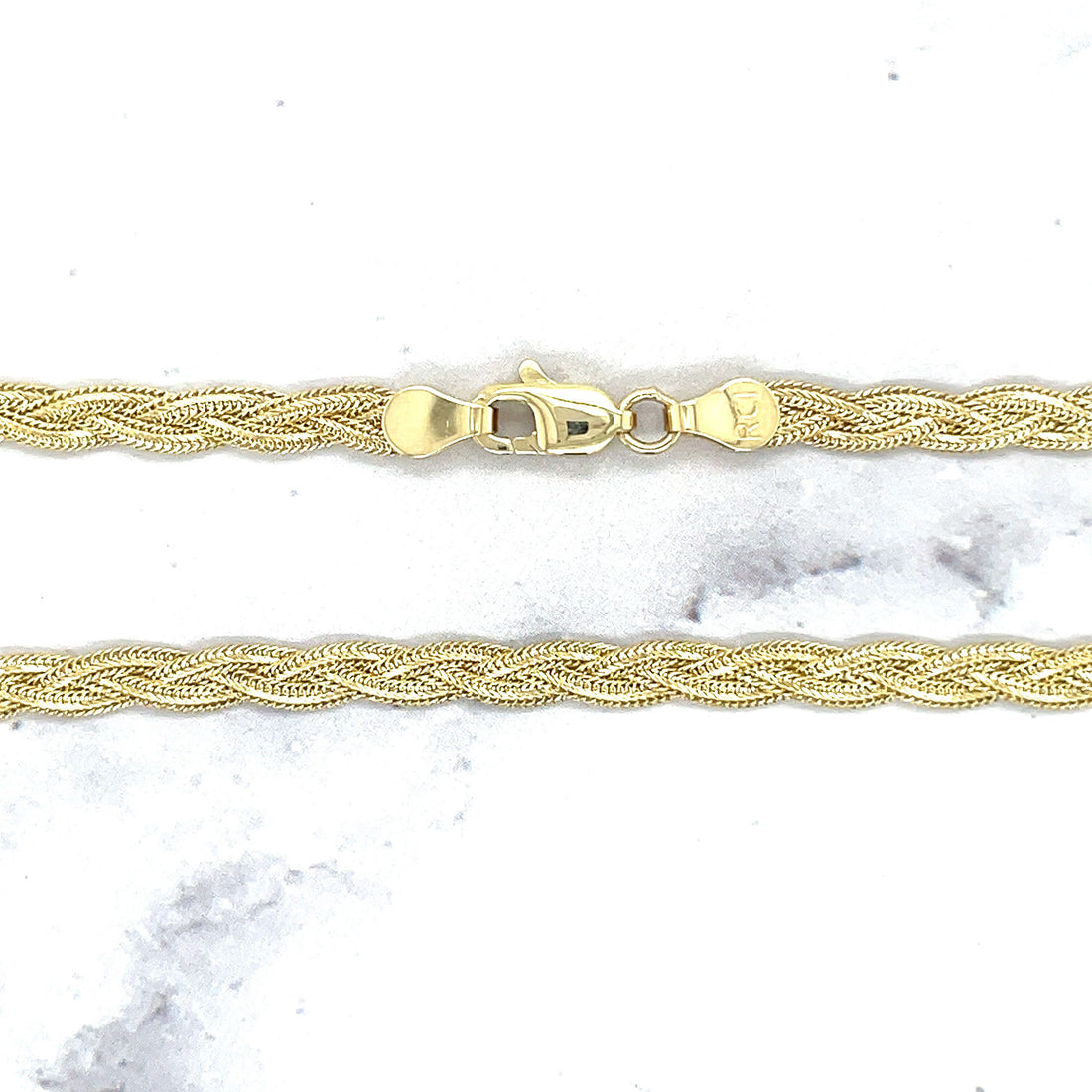 Solid 14K Yellow Gold 18" Textured Braided Fox Chain, 3.5mm Wide