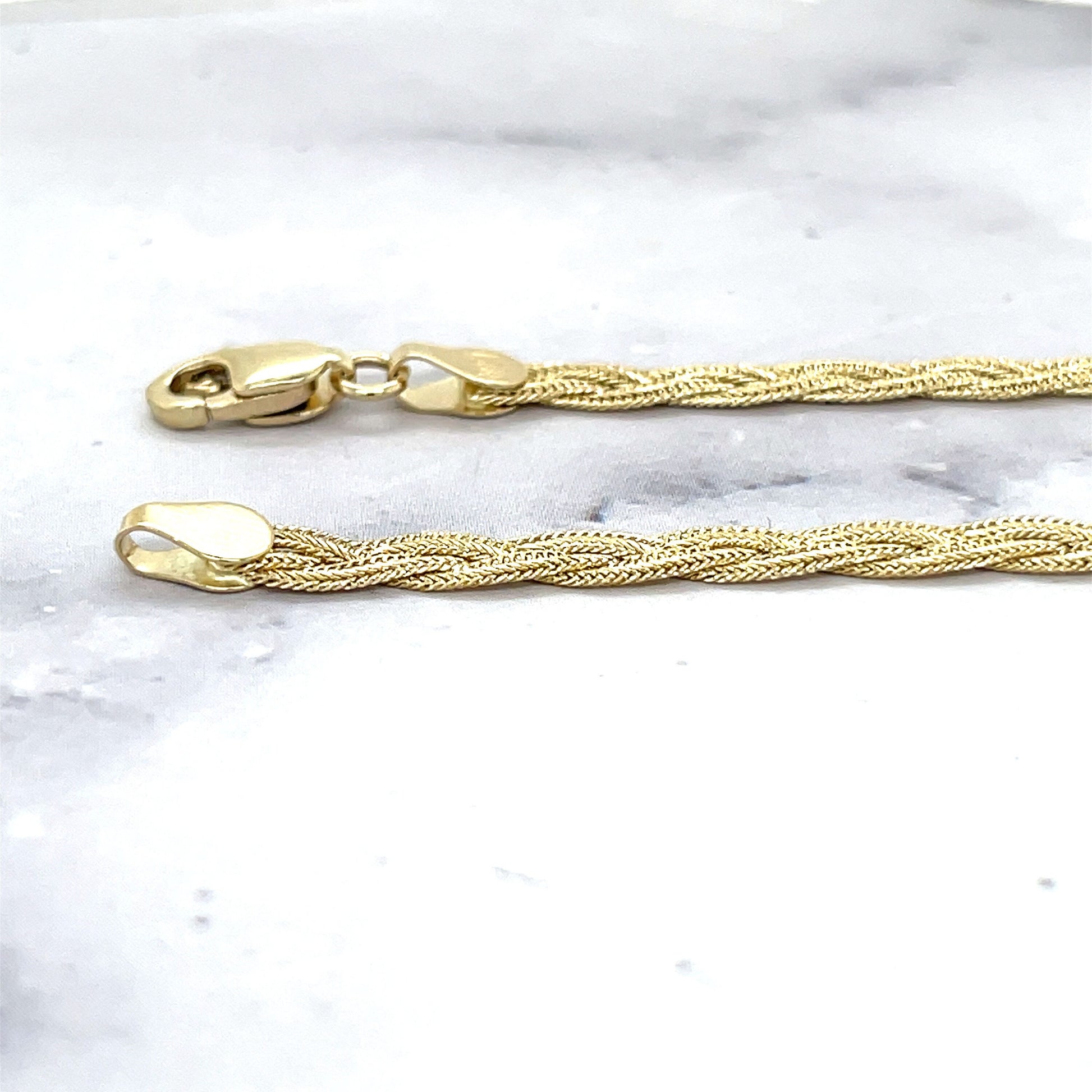 Solid 14K Yellow Gold 18" Textured Braided Fox Chain, 3.5mm Wide