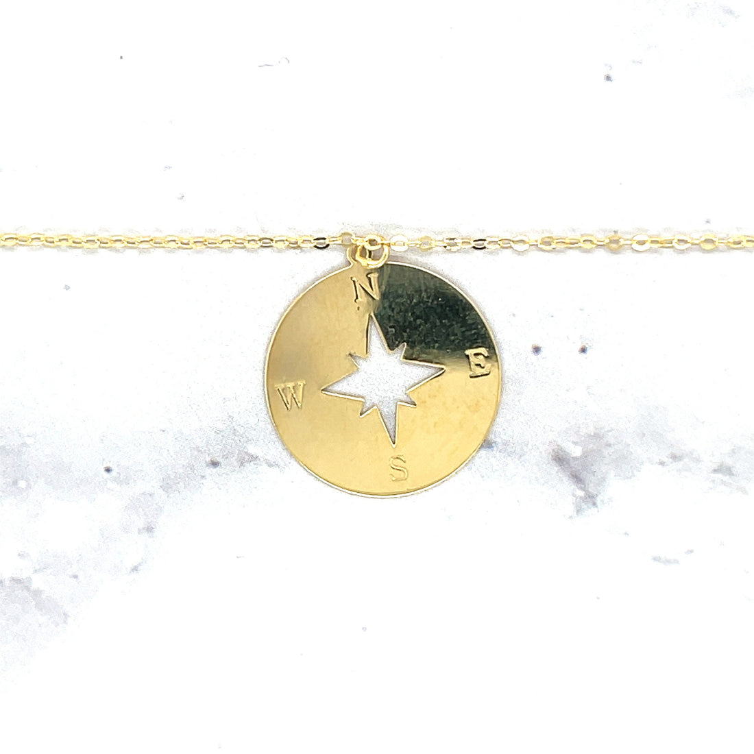 14K Yellow Gold 18" North Star Disc Necklace, North Star Gold Charm, Real Gold Chain, Fashion Necklace, Women