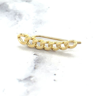 14K Yellow Gold 22x5mm Polished Curb Climber Earring with Wire Clasp, Real Gold Earrings, Climber Earrings, Women