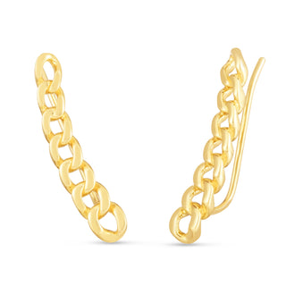 14K Yellow Gold 22x5mm Polished Curb Climber Earring with Wire Clasp, Real Gold Earrings, Climber Earrings, Women