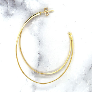 14K Yellow Gold Large Polished Double Row C-Hoop Earring with Push Back Clasp, Hoop Earrings, Real Gold Earrings, Women