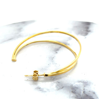 14K Yellow Gold Large Polished Double Row C-Hoop Earring with Push Back Clasp, Hoop Earrings, Real Gold Earrings, Women