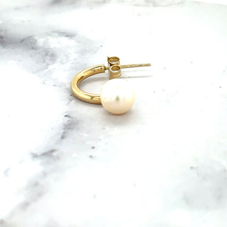 14K Yellow Gold Polished Half Hoop Pearl Earring with Push Back Clasp, Pearl Earrings, Real Gold Earrings, Women