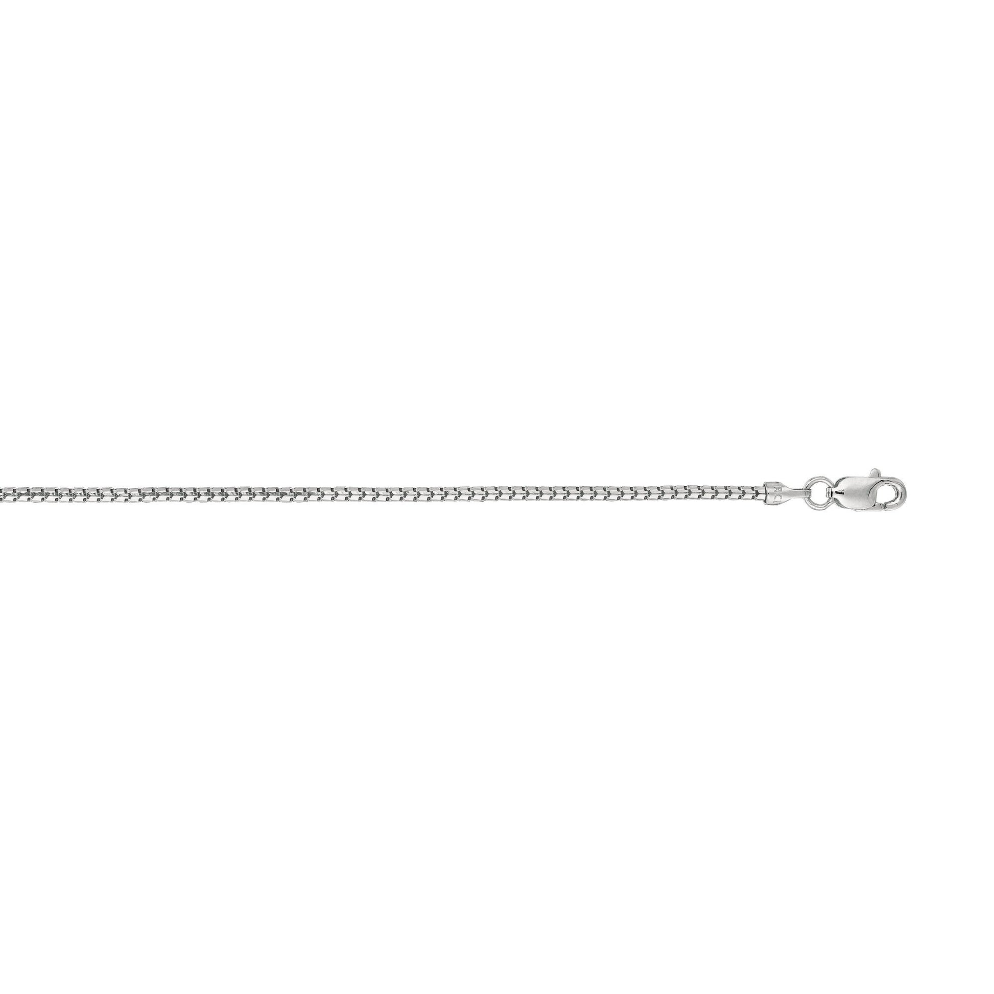 Solid 14K White Gold 16" Round Ice Box Chain, 1.3mm Wide, Real Gold, Women