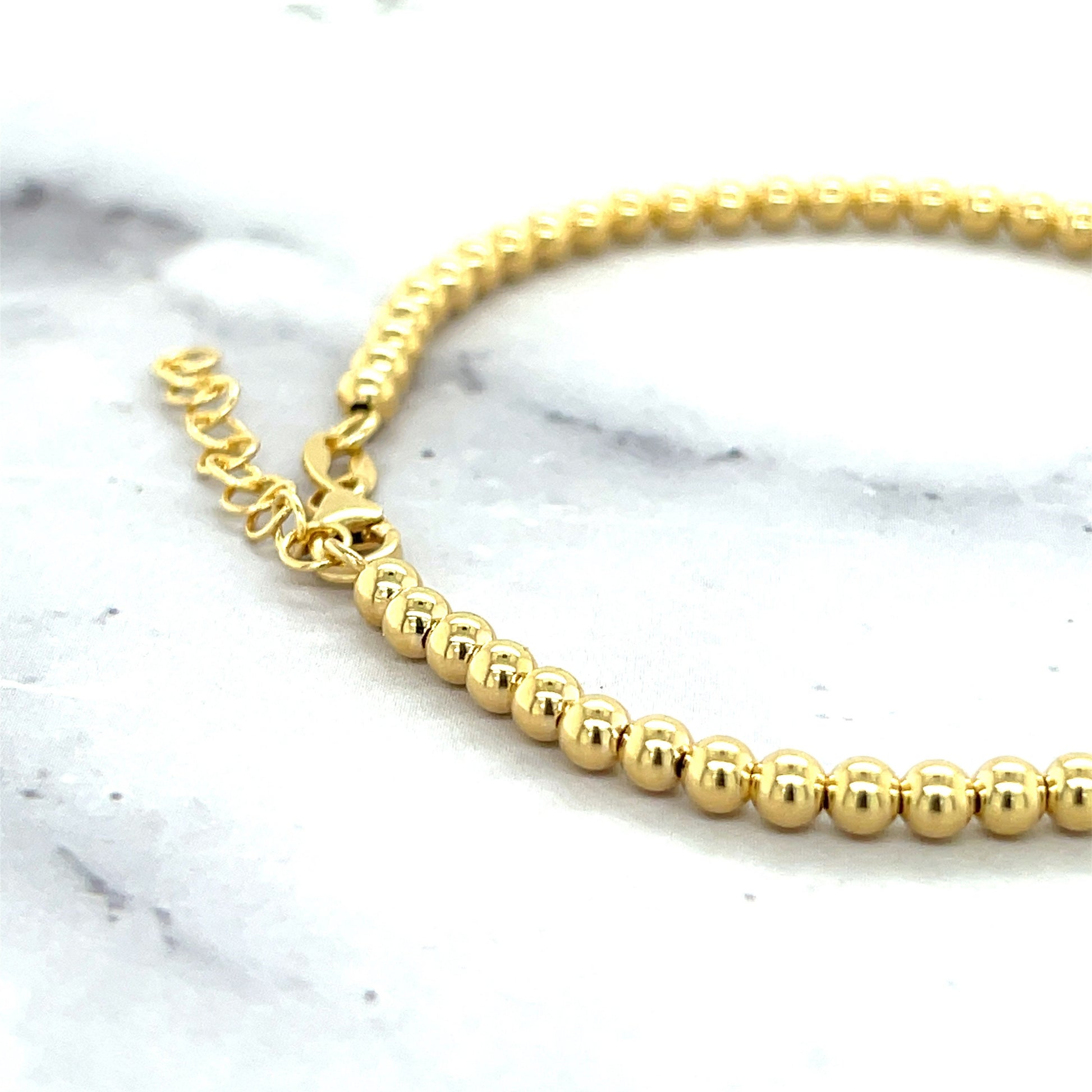 14K Yellow Gold 6"-8" Adjustable Polished Beaded Bracelet, Ball Bracelet, 3mm Wide, Women