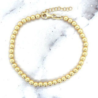 14K Yellow Gold 6"-8" Adjustable Polished Beaded Bracelet, Ball Bracelet, 4mm Wide, Women