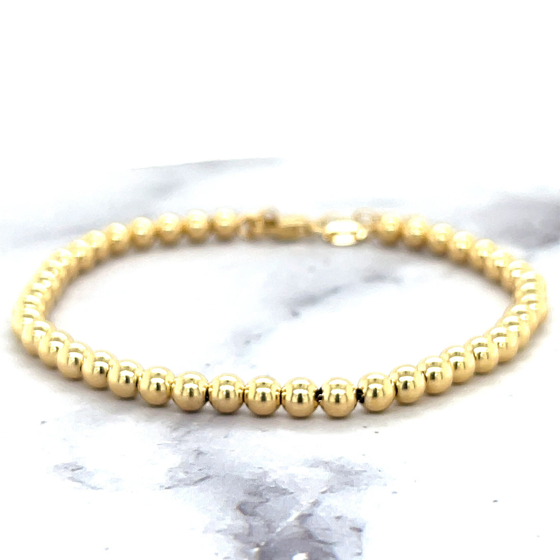 14K Yellow Gold 6"-8" Adjustable Polished Beaded Bracelet, Ball Bracelet, 4mm Wide, Women