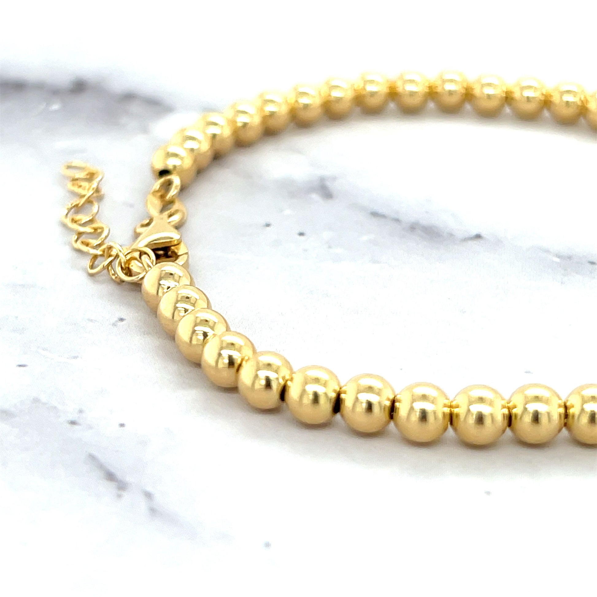 14K Yellow Gold 6"-8" Adjustable Polished Beaded Bracelet, Ball Bracelet, 4mm Wide, Women