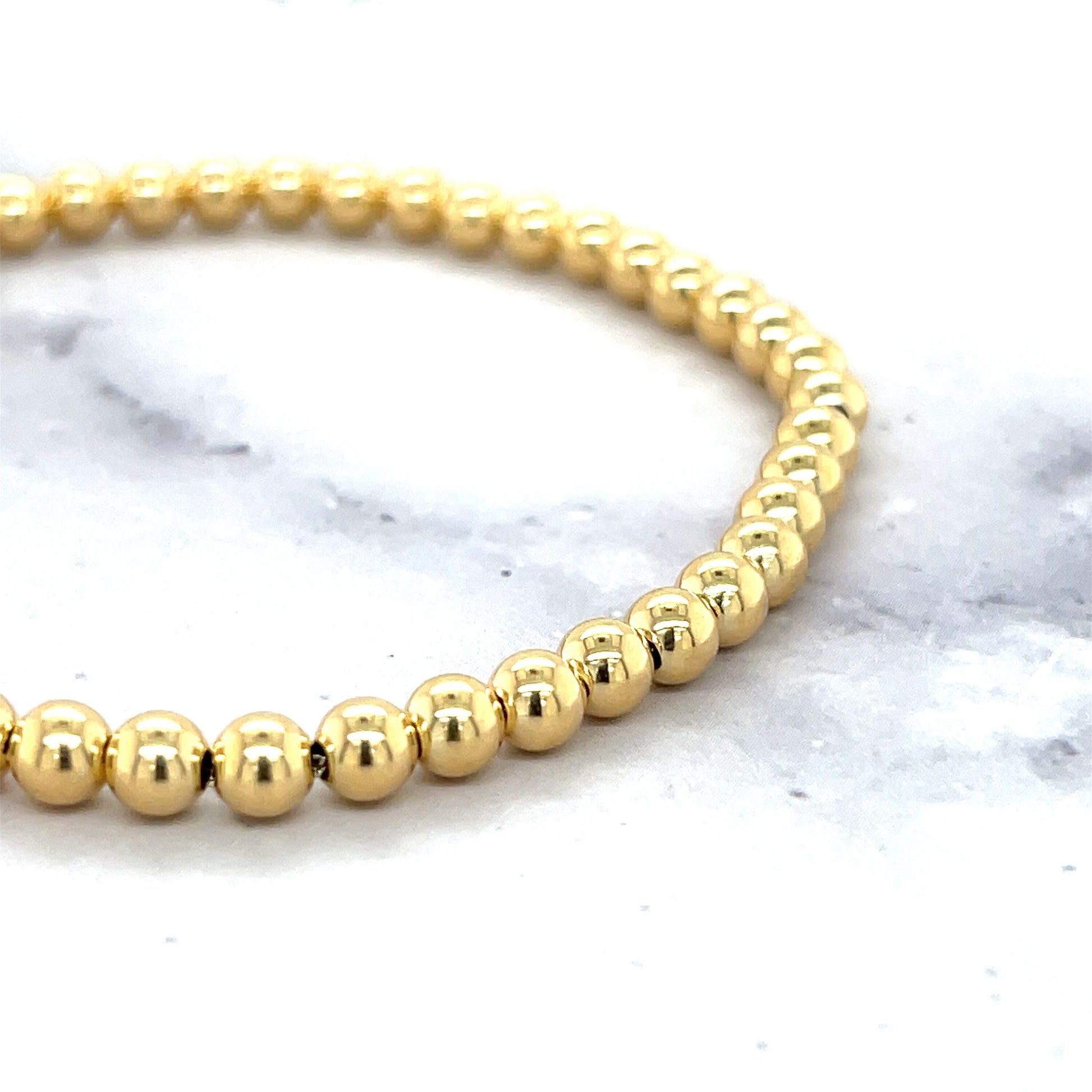 14K Yellow Gold 6"-8" Adjustable Polished Beaded Bracelet, Ball Bracelet, 4mm Wide, Women