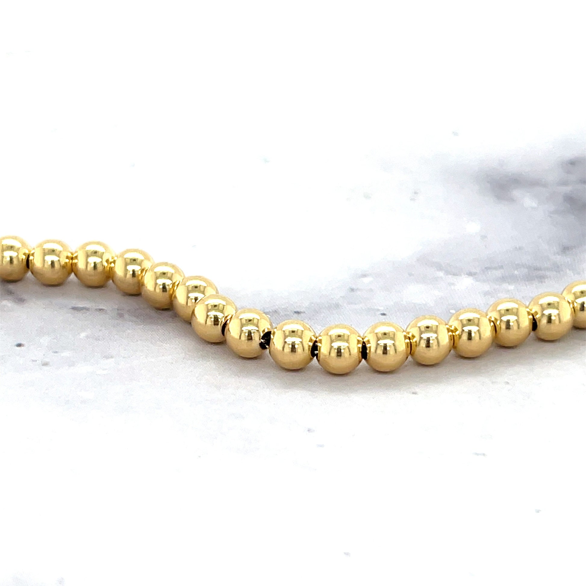 14K Yellow Gold 6"-8" Adjustable Polished Beaded Bracelet, Ball Bracelet, 4mm Wide, Women