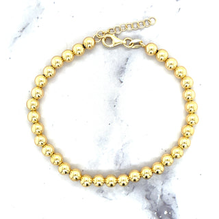 14K Yellow Gold 6"-8" Adjustable Polished Beaded Bracelet, Ball Bracelet, 5mm Wide, Women