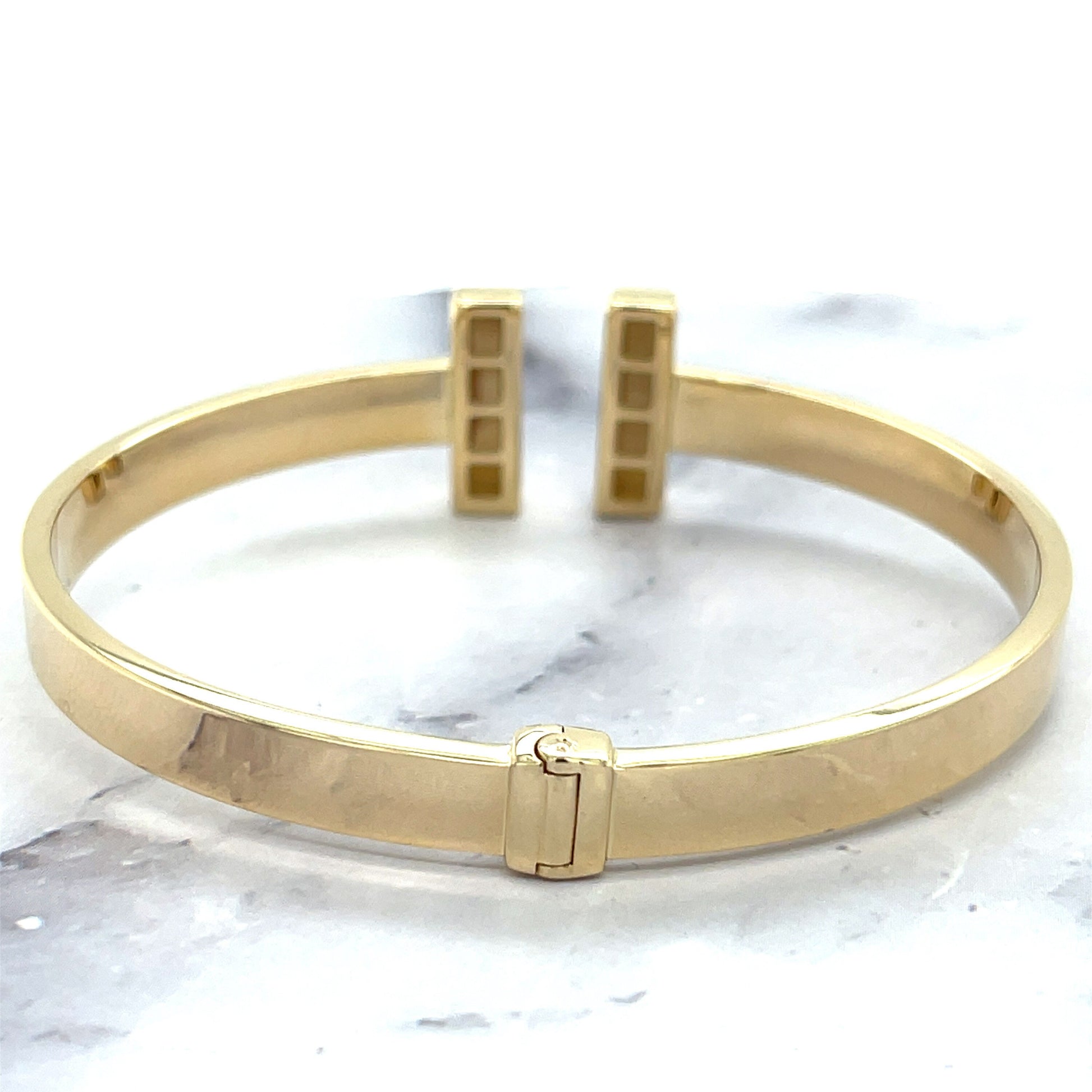 14K Yellow Gold Polished 6mm Bar Cuff Bangle, Real Gold Bracelet, Trendy Bangle, Women