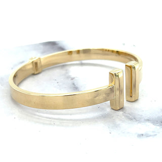 14K Yellow Gold Polished 6mm Bar Cuff Bangle, Real Gold Bracelet, Trendy Bangle, Women