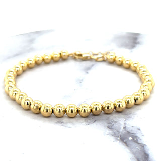 14K Yellow Gold 6"-8" Adjustable Polished Beaded Bracelet, Ball Bracelet, 5mm Wide, Women