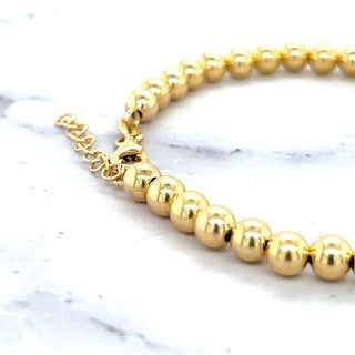 14K Yellow Gold 6"-8" Adjustable Polished Beaded Bracelet, Ball Bracelet, 5mm Wide, Women