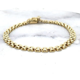 14K Yellow Gold 7" Panther Bracelet, 4mm 6.5mm 9mm Wide, 3-5-7 Link Rows, Real Gold Bracelet, Women