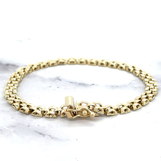 14K Yellow Gold 7" Panther Bracelet, 4mm 6.5mm 9mm Wide, 3-5-7 Link Rows, Real Gold Bracelet, Women