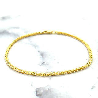 Solid 14K Gold 7" Round Wheat Chain Bracelet, 2.1mm wide