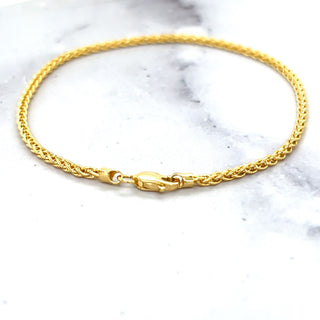 Solid 14K Gold 7" Round Wheat Chain Bracelet, 2.1mm wide