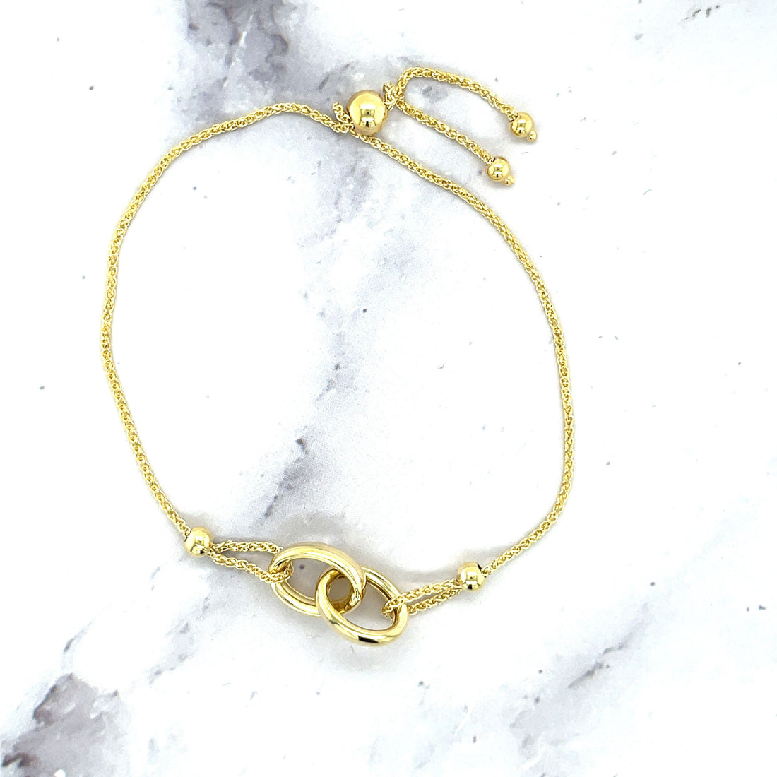 14K Yellow Gold 9.25" Interlocked Rings Friendship Bracelet