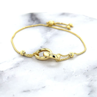 14K Yellow Gold 9.25" Interlocked Rings Friendship Bracelet