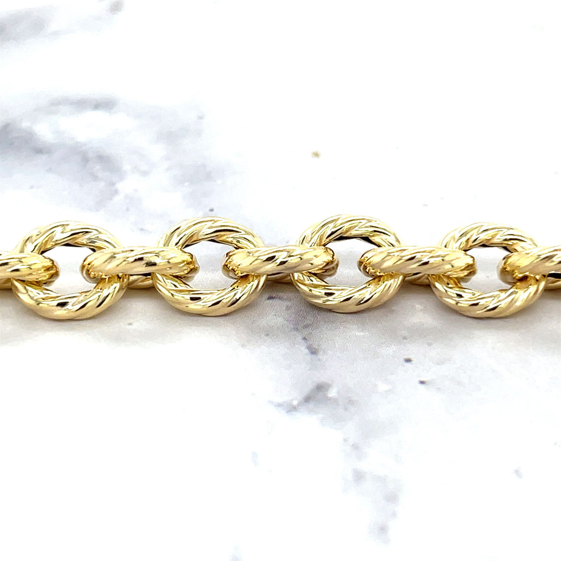 14K Yellow Gold 8" Textured Round Rope Link Bracelet