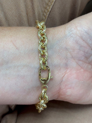 14K Yellow Gold 8" Textured Round Rope Link Bracelet