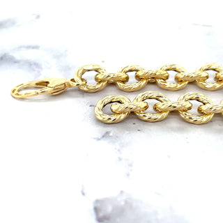 14K Yellow Gold 8" Textured Round Rope Link Bracelet