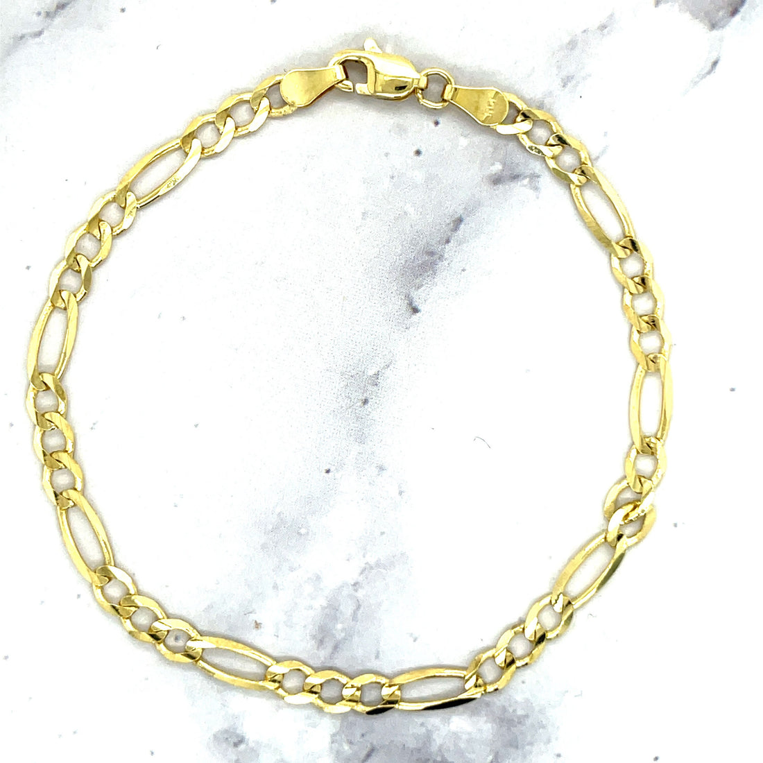 Solid 14K Gold 7" Figaro Chain Bracelet, 3.8mm wide, Real Gold Bracelet, Women, Unisex