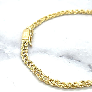 Solid 14K Gold 3.4mm, 3.9mm, 4.8mm, 6.2mm Two Row Rope Chain Bracelet with Box Lock, 7" or 8" Real Gold Bracelet, Weaved Rope, Women, Unisex