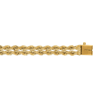 Solid 14K Gold 3.4mm, 3.9mm, 4.8mm, 6.2mm Two Row Rope Chain Bracelet with Box Lock, 7" or 8" Real Gold Bracelet, Weaved Rope, Women, Unisex