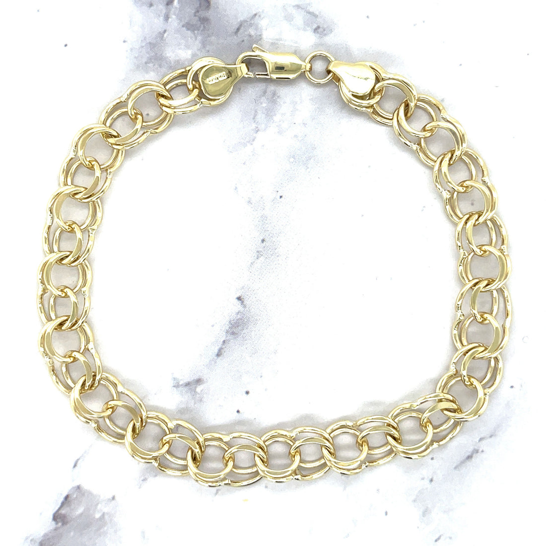 Solid 14K Yellow Gold 8mm Large Double Link Charm Bracelet, 7" or 8", Round Link Bracelet, Real Gold Bracelet, Women