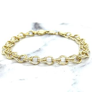 Solid 14K Yellow Gold 8mm Large Double Link Charm Bracelet, 7" or 8", Round Link Bracelet, Real Gold Bracelet, Women