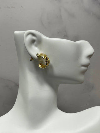 14K Yellow Gold 17x14mm Chunky Curb C-Hoop Polished 3/4 Moon Earring with Push Back Clasp, Real Gold Earrings, Women