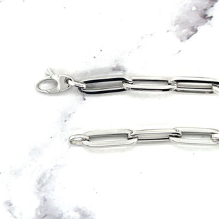 14K White Gold 7.5" Paperclip Chain Bracelet, 6.1mm wide