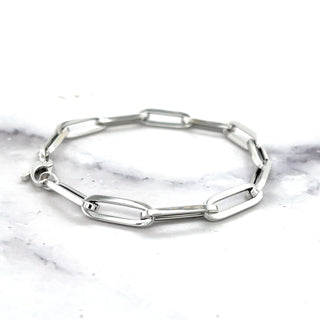 14K White Gold 7.5" Paperclip Chain Bracelet, 6.1mm wide