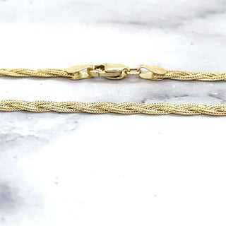 Solid 14K Yellow Gold 18" Textured Braided Fox Chain, 3.5mm Wide