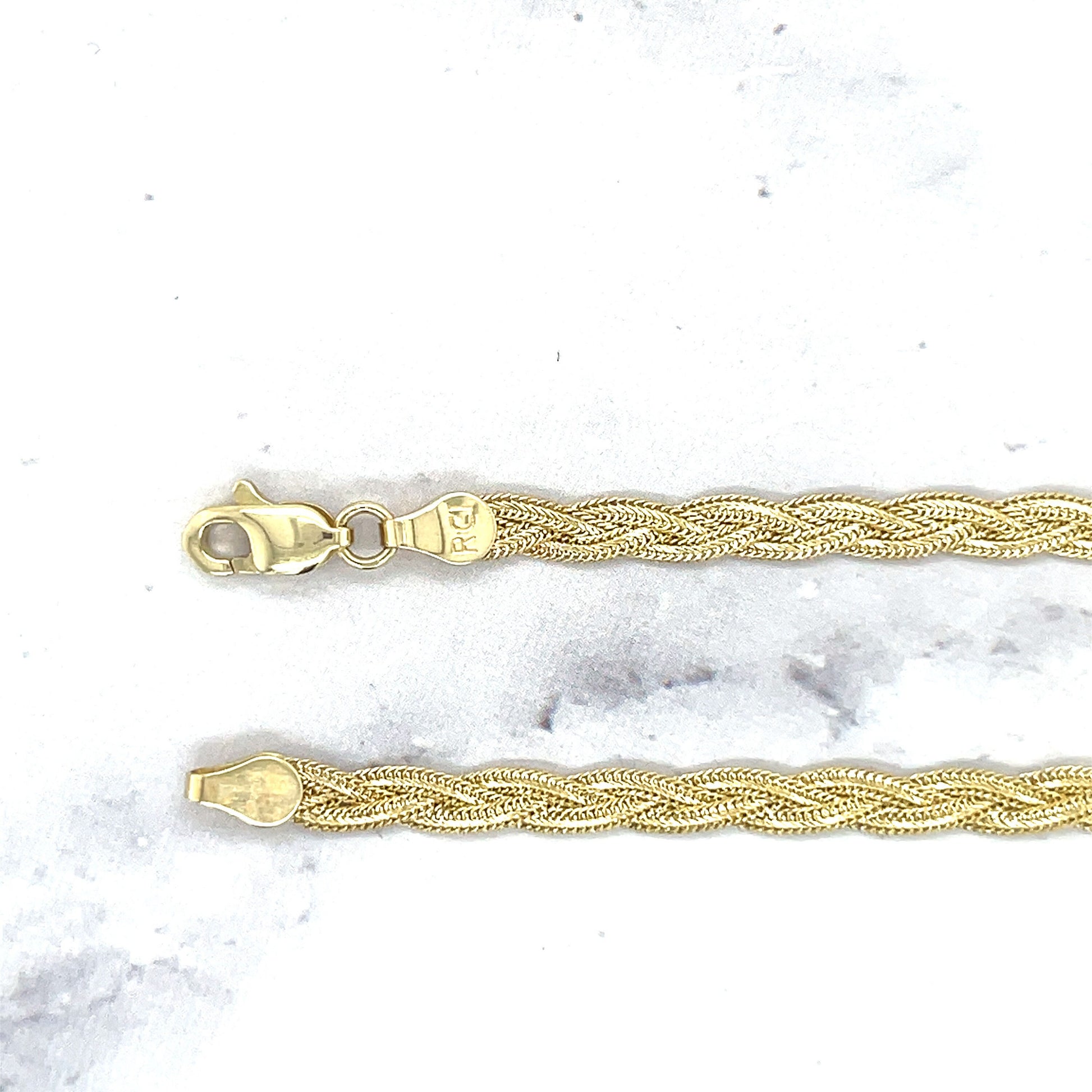 Solid 14K Yellow Gold 18" Textured Braided Fox Chain, 3.5mm Wide